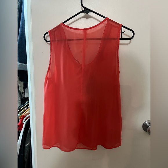Coral Sheer Sleeveless Top with Striped Tie - Picture 2 of 4
